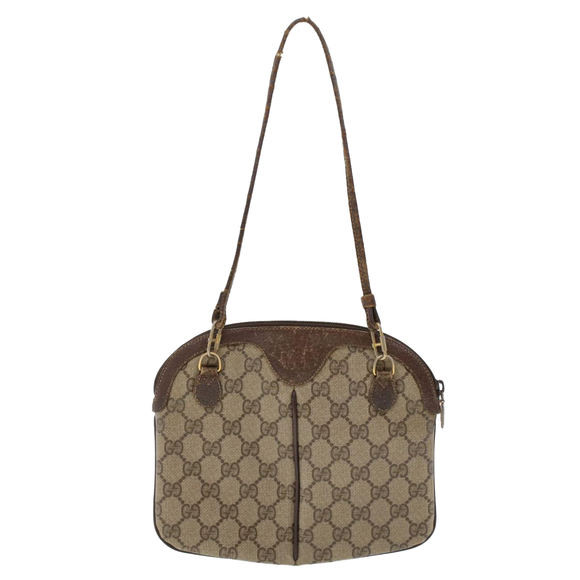 GUCCI GG Canvas Web Sherry Line Hand Bag PVC Leather Beige Red Auth 45605 - Picture 2 of 16